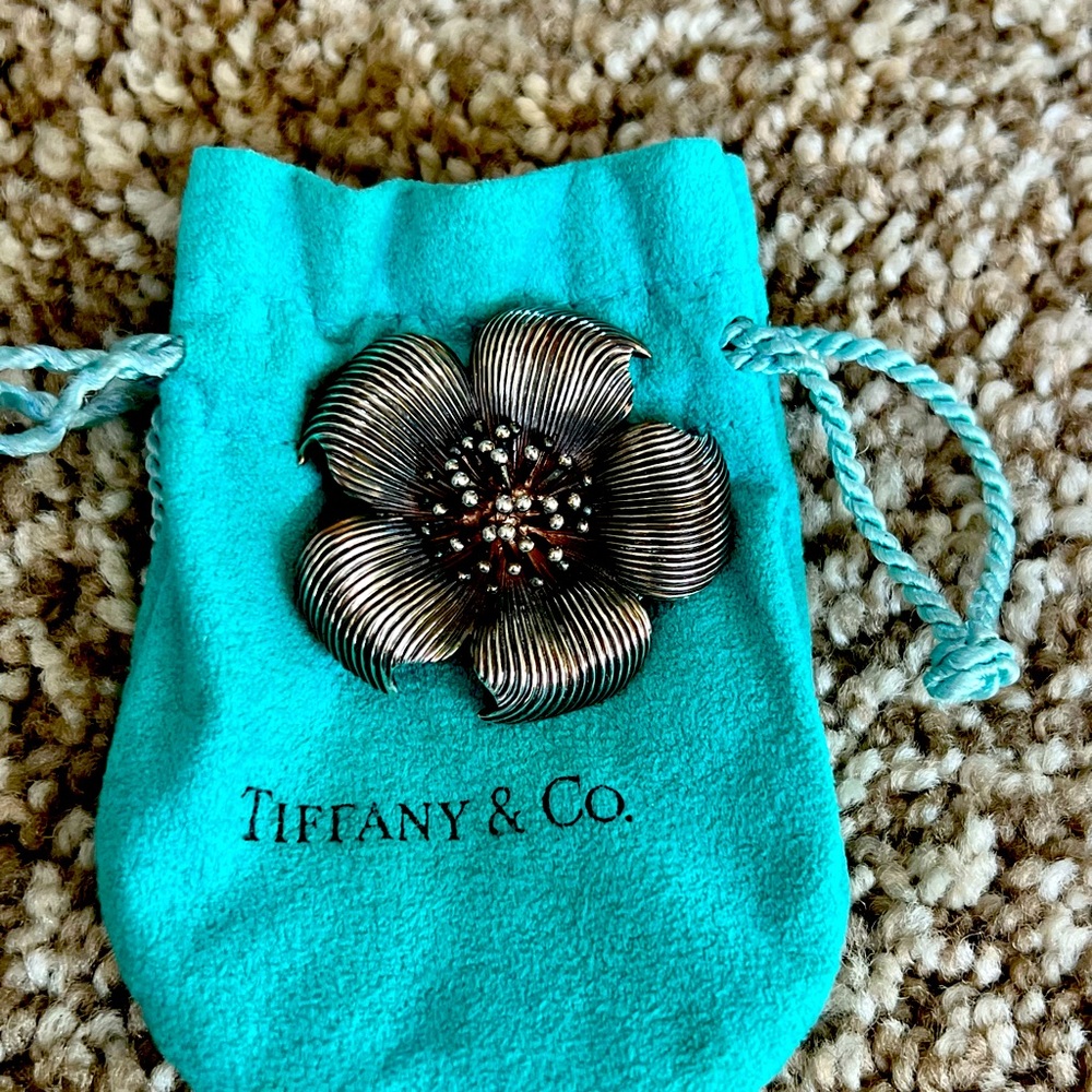 Signed Tiffany dogwood / flower brooch